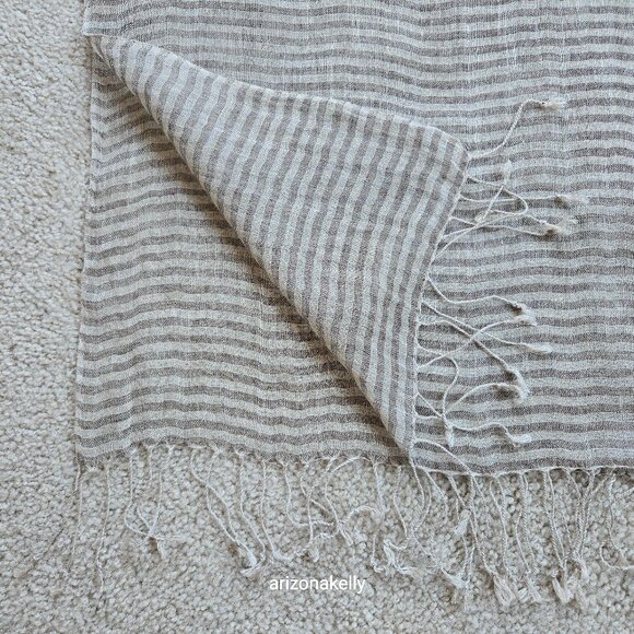 Accessories - Linen Scarf Tan & Brown Stripe
